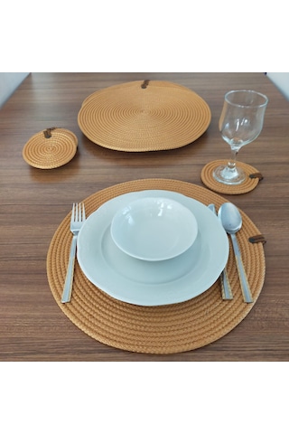 6 Kişilik 12 Parça Amerikan Servis, Hasır Supla Takımı, Tabak Ve Gold