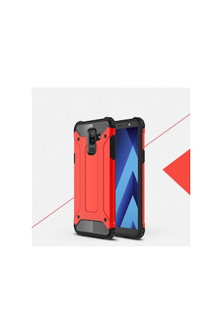 Kilifone - Samsung Uyumlu Galaxy A6 Plus 2018 - Kılıf Çift Katman Zırh Tank Crash Military Kapak - Kırmızı