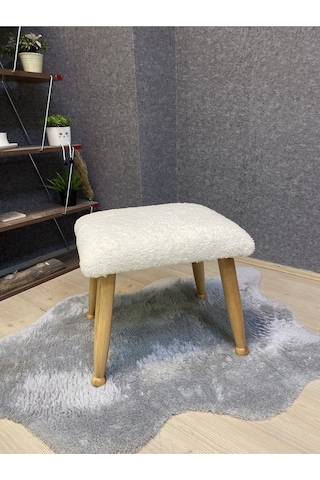 Trend Naturel Teddy Krem Ahşap Ayak Uzatma Pufu Makyaj Koltuğu Bench Tabure