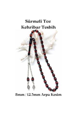 Sürmeli - Toz Kehribar Tesbih - Arpa Kesim 8 Mm / 12.5 Mm