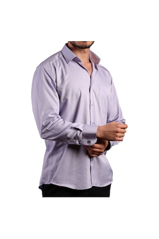 Dicotto Lila Büyük Beden Rahat Kesim Micro Kumaş Kol Düğmeli Regular Fit Erkek Gömlek - 190-3 001