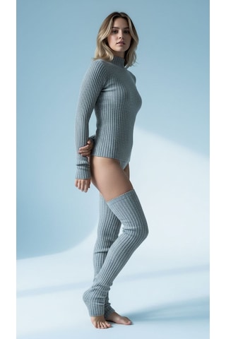 Kadın Triko Tozluk Yumuşak Esnek Diz Altı Bacak Isıtıcı Leg Warmers Gri