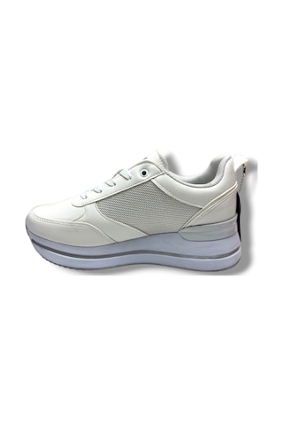 Wickers 2927-26 Cilt Deri Dolgu Topuklıu Anatomik Kadın Sneaker Beyaz Gri Beyaz