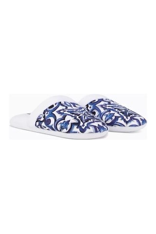 Dolce & Gabbana Casa Unisex Blu Akdeniz Desenli Terlik, Pamuklu, Yumuşak & Şık Görünüm Mavi