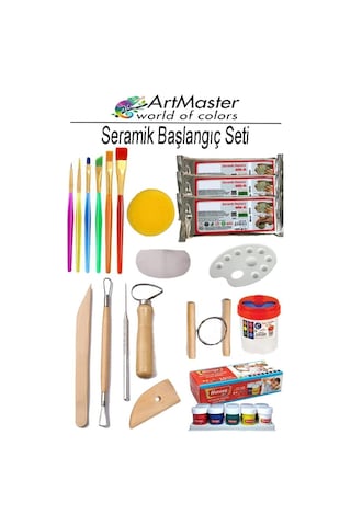 Seramik Başlangıç Boya Seti 29 Parça 1 Paket Fırça Palet Kil Hamuru Modelaj Akrilik Boya Ebeşuar Modelleme Heykel