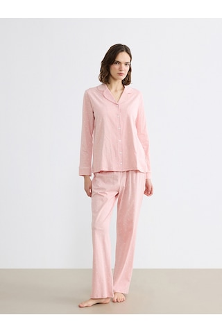 Lcw Dream Pembe Gömlek Yaka Kalp Baskılı Kadın Pijama Takımı
