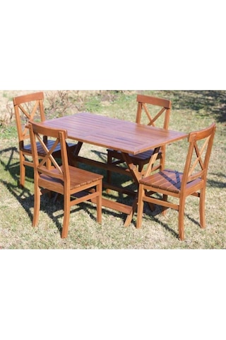 Çeşme Lüks Ahşap Bahçe Balkon Seti: 80X140 Katlanır Masa + 4 Sandalye Kahverengi
