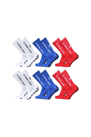 Folinda 6 Çift Futbol Çorabı, Noktalı Yapışkan Özellikli, 3 Renk Seçeneği Beyaz/mavi/kırmızı , 39-46 Numara Aralığı Beyaz Ve Mavi Ve Kırmızı