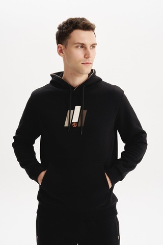 AR-MA Arma Erkek Kapüşonlu Sweatshirt Kanguru Cepli, 3 İplik Şardonlu, Regular Fit, %70 Pamuk %30 Polyester K30254628502 Siyah