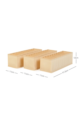 Ocean Home Textile 3'lü 10 Bölmeli Bej Balıksırtı Çekmece Düzenleyici Set