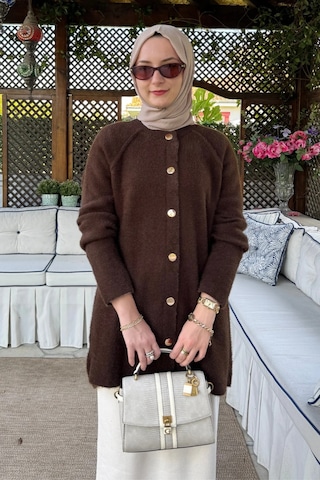 Rabia Şamlı Sedef Angora Triko Hırka Kahve Normal