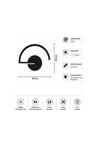 Mori Modern Led Duvar Apliği Günışığı Siyah