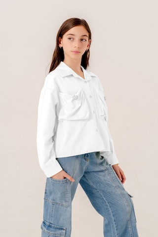 Kız Çocuk Körük Cepli Gömlek 3155 Beyaz