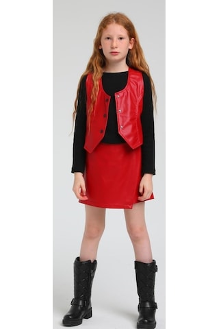 Kız Çocuk Beli Lastikli Şort Etek-13431-kırmızı Kırmızı