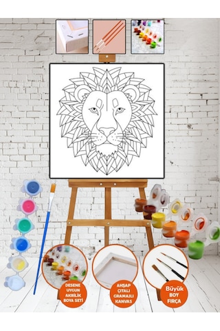 Kanvas Mandala Aslan Boyama 25x35 Tuval Boya Seti Çocuk Hobi