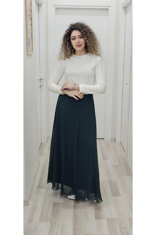 Bel Lastikli Kloş Şifon Etek 6003-yeşil Yeşil