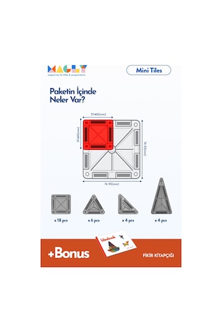 Magly Mini Tiles - Seyahat Boy Manyetik Yapı Blokları - Çocuklar İçin Metal Kutulu 32 Parça Mini Manyetik Oyun Seti
