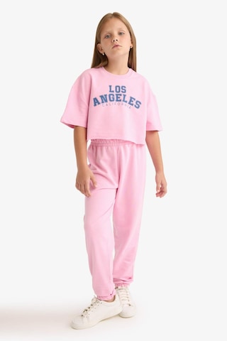 Defacto Kız Çocuk 2li Takım Baskılı Kısa Kollu Tişört Beli Lastikli Eşofman Altı E6414a825aupn649 Pembe