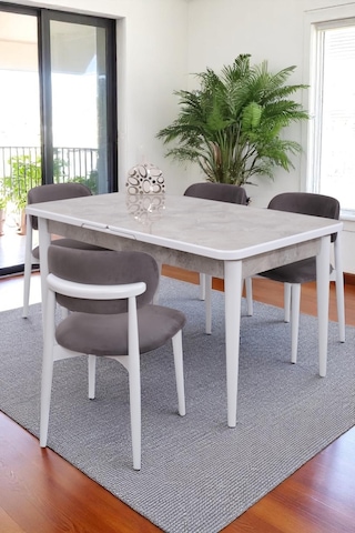 Duru Norte Mdf Lak Panel Açılır Yemek Masa Takımı 90x160 Beyaz