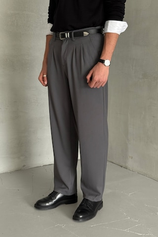 Erkek Pileli Baggy Kalıp Kumaş Pantolon Füme