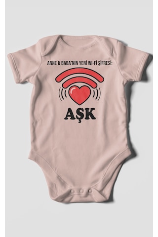 Anne Babanın Yeni Wifi Şifresi Aşk Baskılı Bebek Zıbını Çıtçıtlı Body 8 Renk %100 Pamuk Kısa Kol Pastel Pembe