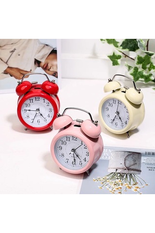 Büyük Boy Metal Masaüstü Renkli Işıklı Çalar Saat 15 11cm - Pembe