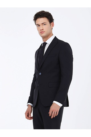 Lacivert Düz Modern Fit Yün Karışımlı Takım Elbise 6 Drop Lacivert