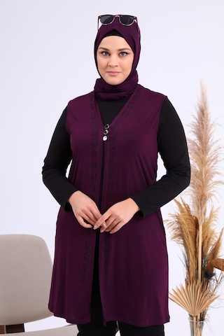 Ferace Tesettür Kadın Buyuk Beden Üç Düğmeli Likralı Yelek 001