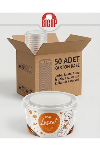 50 Adet Kapaklı Karton Kase Çorba Salata Aşure Yemek Kasesi Piknik Tabağı 14 Oz Karton Kase Isıya Dayanıklı Parti Organizasyon Kasesi Beyaz