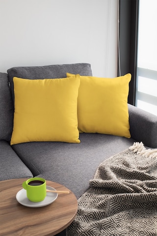 Sarı Düz Sade 2'li Set Çift Taraflı Kırlent Kılıfı 2krl016