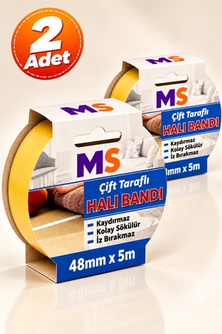2 Adet Premium Çift Taraflı Halı Bandı 48 Mm X 5 Metre Yapışkanlı Kaydırmaz Kaymaz Bantı Kilim Paspas