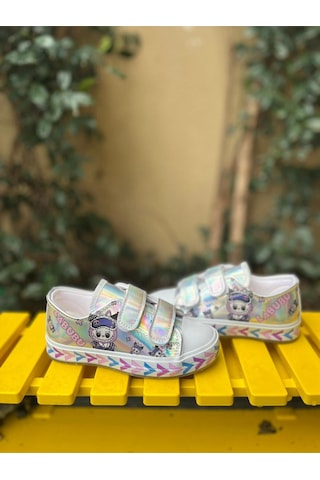 Scarpe Magiche Stitch Baskılı Kız Çocuk Ayakkabısı 31-35 Numara Arası Işıksızdır Gümüş