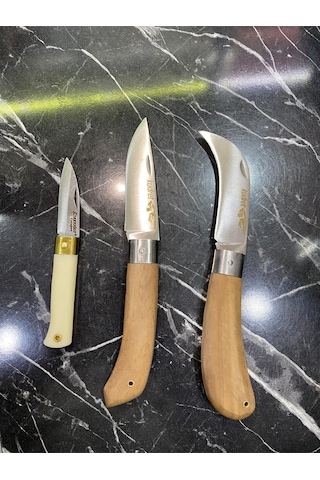 Senbang Kamp Bıçağı Seti 3 Lü El Yapımı Keskin Çelik Outdoor Bıçak, Ahşap Ve Krem Saplı Gri