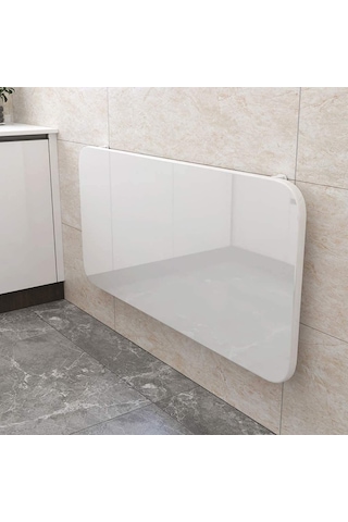 Kydoniahome 72X45 Cm Parlak Beyaz Mdf Oval Köşeli Duvara Monte Katlanır Masa