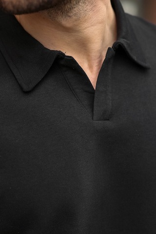 Madmext Siyah Polo Yaka Oversize Erkek Tişört E7185