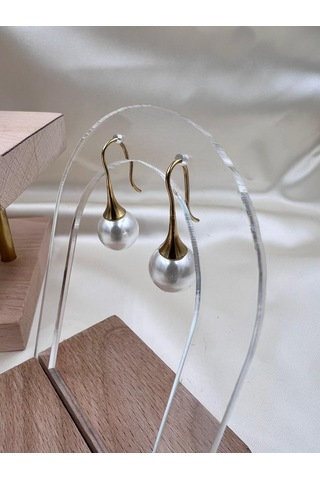 İnci Detay Sallantılı Küpe Altın - Gümüş