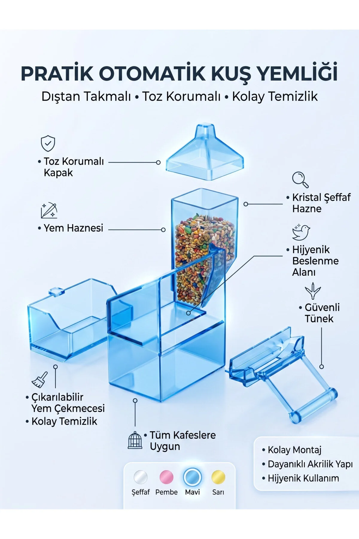 Yeni Tip Lüks Akıllı Yemlik, Yedek Hazneli Akıllı Yemlik Okyanus Mavi