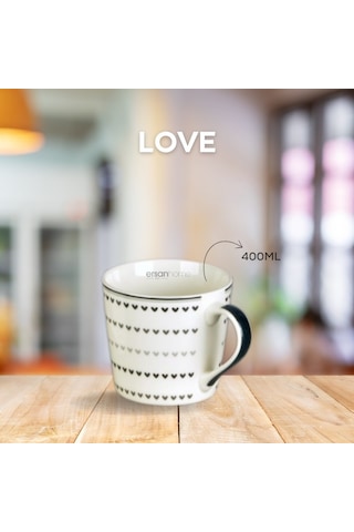 Tohana Porselen Kupa 400ml Love Serisi Desen1 Beyaz