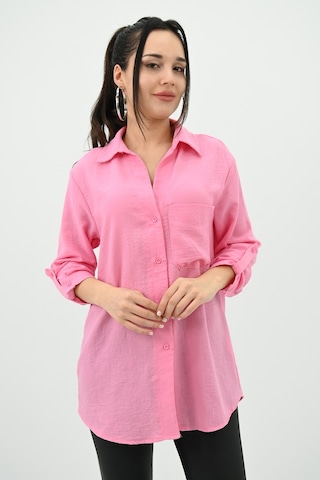 Koza Butik Kadın Keten Cep Detaylı Gömlek 1732-24 001