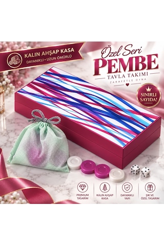 Özel Seri Pembe Ahşap Premium Kaliteli Tavla Takımı, Büyük Boy 50,5x49 Cm, Kalın Kasalı,lüks Ve Modern Tasarım Tavla Seti