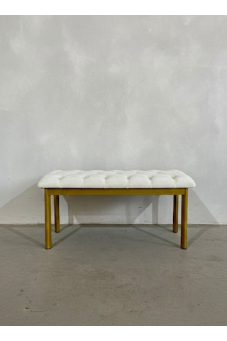 Loft Kapitone Döşeme Metal Gold Ayaklı Puf & Bench - 105x40 Cm Bej