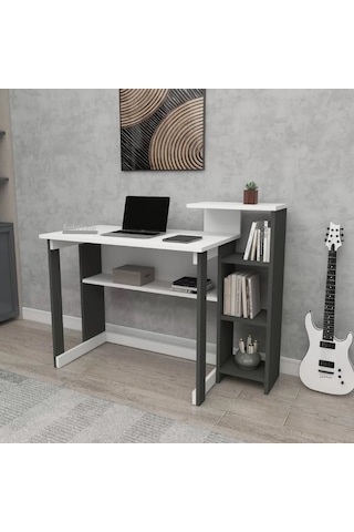 Reyo Home Enda Saye 5 Raflı Kitaplıklı Çalışma Masası Antrasit - Beyaz