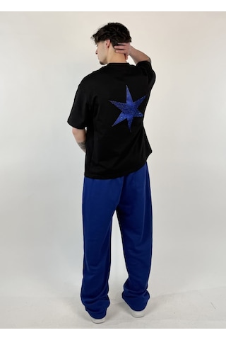 Zaee 2m Motive Taşlı Oversize T-shirt Mavi