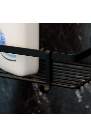 Teknotel Dört Katlı Kancalı Banyo Rafı Mat Siyah Es060H Siyah