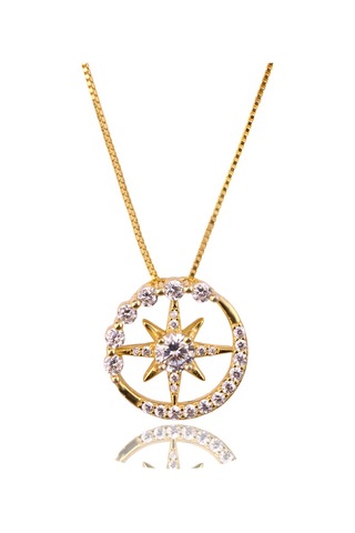 Masaliko Kutup Yıldızı Gümüş Kolye Ms3307, 925 Ayar Kadın Gümüş Kolye, İthal Ürün, Altın Kaplama Altın