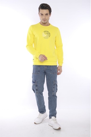 Escetic Erkek Spor Slimfit, Bisiklet Yaka Sarı Sweatshirt-4267