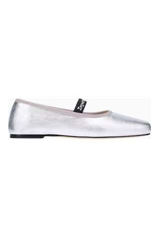 Repetto Lisbeth Ballerina Flats Metalik Deri, Kare Burunlu, Logo Lastikli Babet Gümüş