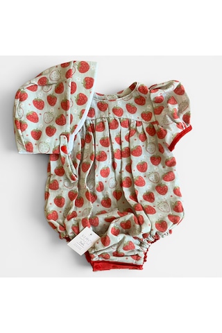 Bebe Organik Muslin Bebek Tulumu Kırmızı - Ekru