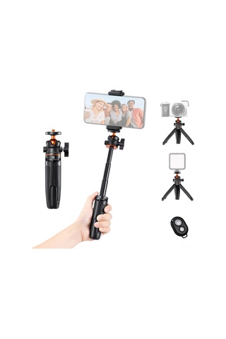 Kangvka Alüminyum Tripod Selfie Stick, Telefon Ve Kamera Uyumlu, Bluetooth Kumanda, Telefon Tutucu, 1/4 Vida Bağlantısı, Siyah Kf09.128v1
