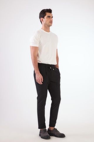 Dufy Siyah Bağcıklı Slim Fit Jogger Erkek Pantolon Siyah